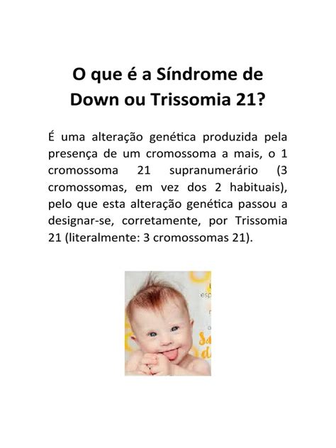 Trissomia 21 O Que É - O que é a Síndrome de Down ou Trissomia 21 | PDF