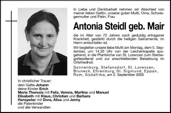 Traueranzeigen Von Antonia Steidl Trauer Bz