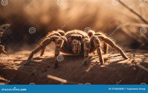 Hairy Spider Crawls On Grass In Daylight Generated By AI Stock