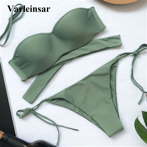 2019 Green Wine Push Up Bra Bikini For Small Breast Women Swimwear