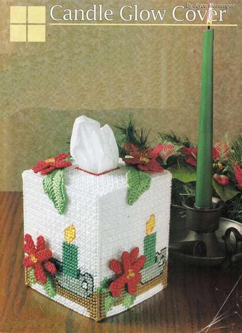 Plastic Canvas Candle Poinsettia Tissue Cover Runner Coasters Ornaments