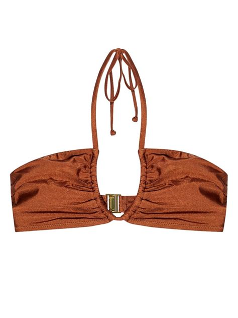 GANNI Metallic Threading Bikini Top Brown FARFETCH