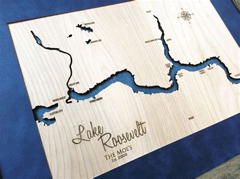 Lake Roosevelt, Washington 3D lake and river engraved wood map – North ...