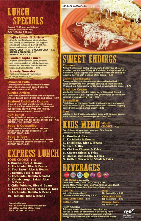 Menu At El Arriero Mexican Bar Grill Kokomo