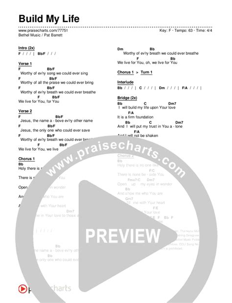 Build My Life Chords PDF (Bethel Music / Pat Barrett) - PraiseCharts