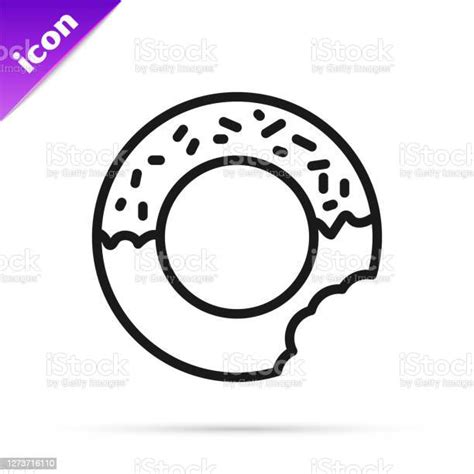 흰색 배경에 고립 된 달콤한 유약 아이콘과 검은 라인 도넛 벡터 검은색에 대한 스톡 벡터 아트 및 기타 이미지 검은색