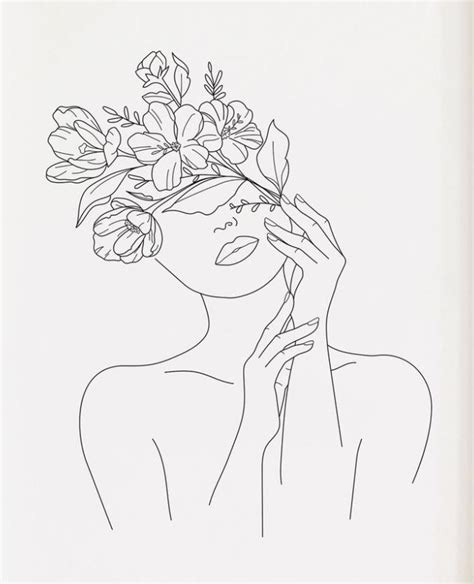 Flower Face Line Drawing Tattoos Flower Line Drawings Line Art Flowers