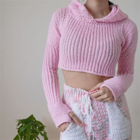 Crochet Pattern Long Sleeve Cropped Hoodie Pattern Pdf Download Etsy