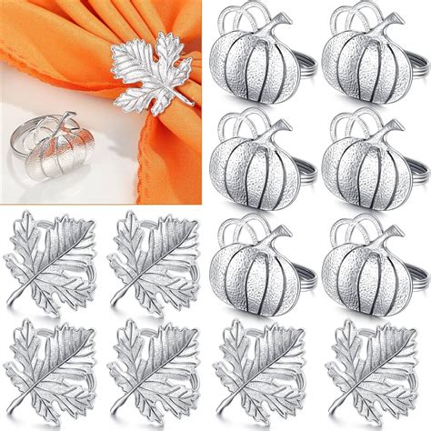 Amazon Patelai 12 Pcs Silver Thanksgiving Fall Napkin Ring Set