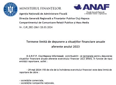 ANAF reminder termene limită de depunere a situațiilor financiare