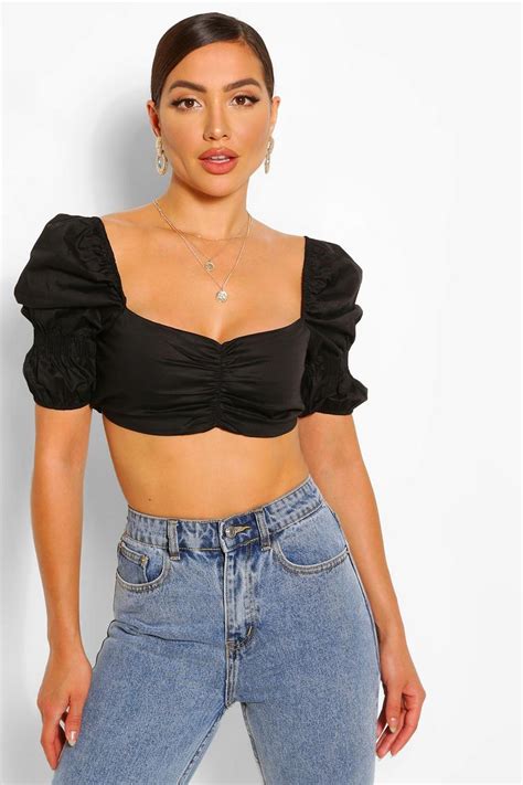 Cotton Puff Sleeve Crop Top Boohoo