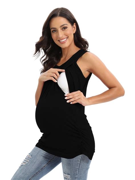 Efinny Womens Maternity Nursing Top Breastfeeding Tank Top Tee Shirt