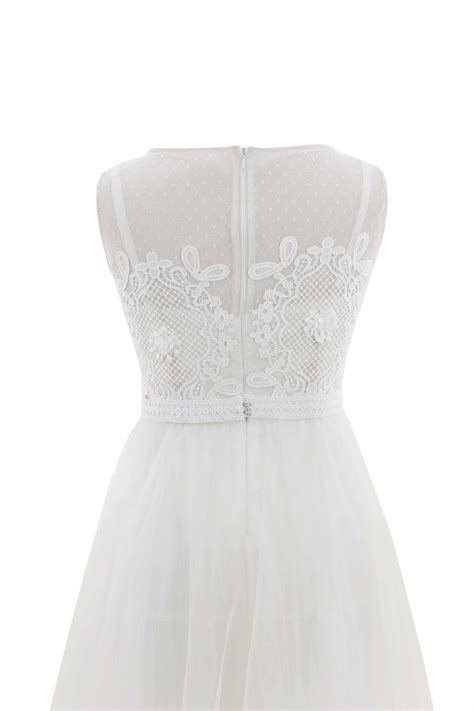 Rochie Midi Din Tul Alb Si Nude LIA EMAG Ro