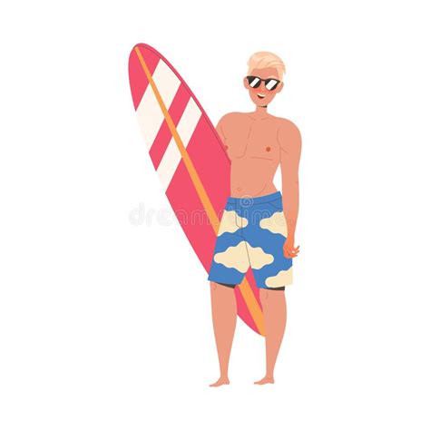 Happy Man In Sunglasses On Beach Carrying Wooden Surfboard Enjoying