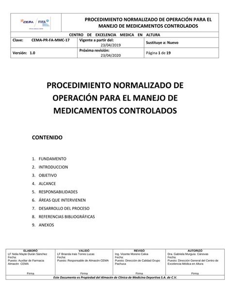 PDF PROCEDIMIENTO NORMALIZADO DE OPERACIÓN PARA EL MANEJO DE