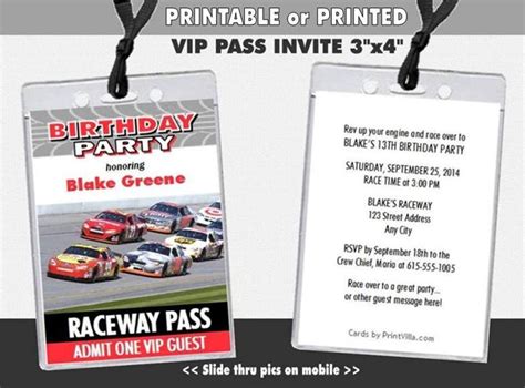 Daytona 500 VIP Pass Invitation, Printable, Boy or Girl Birthday Party ...