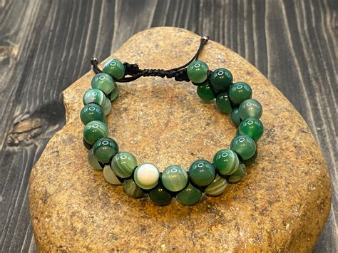 Bracelet En Pierre Verte Agate Double Shamballa Etsy