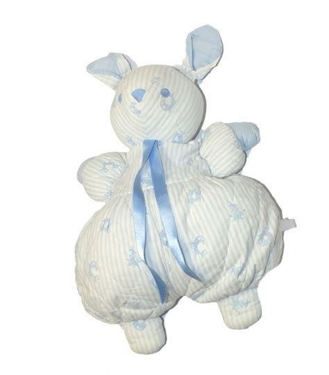 Ancien Range Doudou Lapin Bleu Blanc Sucre D Orge Tissu Fermeture Cm