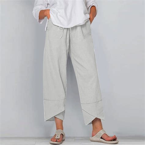 High Waisted Cotton Linen Pants For Women Plus Size Baggy Casual