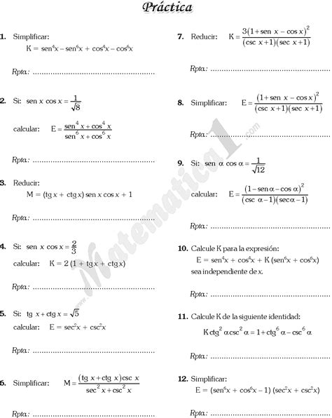 Identidades Trigonometricas Ejercicios Resueltos En Pdf