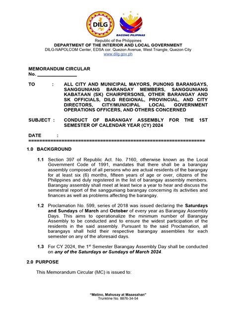 Updated Usos Oic Dilg Mc On The Conduct Of Barangay Assembly For The