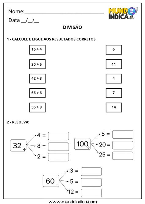 Contas De Divisão 4 Ano Para Imprimir - Atividades de Matemática 4º Ano com Contas de Divisão para Imprimir ...
