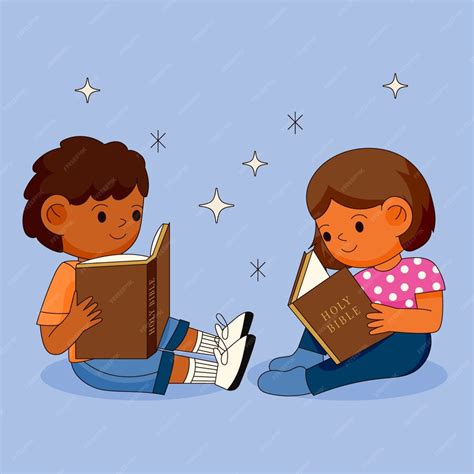 Premium Vector | Hand drawn kids reading bible illustration