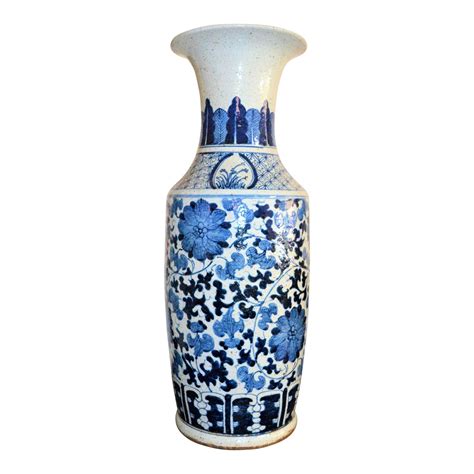 Monumental Blue White Chinese Porcelain Floral Vase Chairish