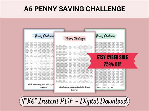 1p Challenge Printable, 1p Savings Challenge PDF Fits A6 Budget Binder ...