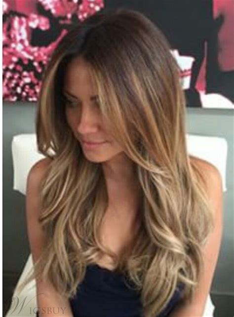 Balayage Hair Wavy Layered Human Hair Women Lace Front Wig 22 Inches-shop.wigsbuy.com | Long ...