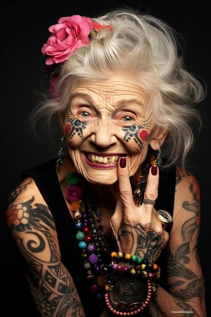 Premium Photo | An old woman with tattoos on her face and the words ...