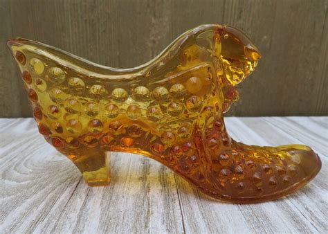 Vintage Hobnail Amber Glass Fenton Art Glass Slipper Shoe With Etsy