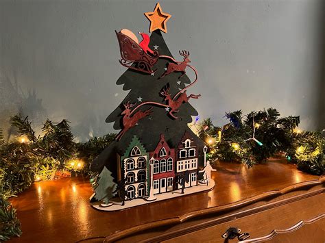 3d Puzzle Lasercut Cut Christmas Ornaments Lamp Night Scene Wooden