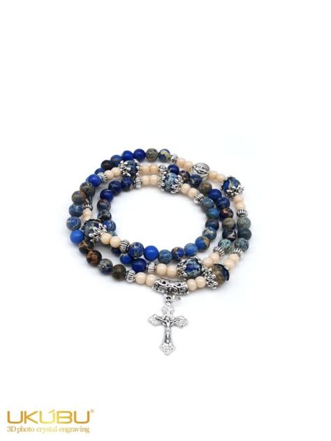 Bracciale Rosario Elasticizzato Con Grani In Pietra Imperatore Blu Mm