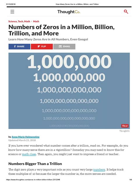 How Many Zeros Are In A Million Billion And Trillion Pdf