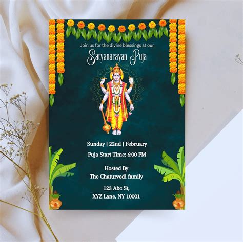 Satyanarayana Pooja Invitation Editable Satyanarayan Katha Invite Satyanarayan Invitation Indian