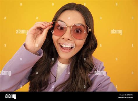 Fashion Teen Girl In Trendy Wear Making Selfie Posing On Yellow Background Fashion Teenager