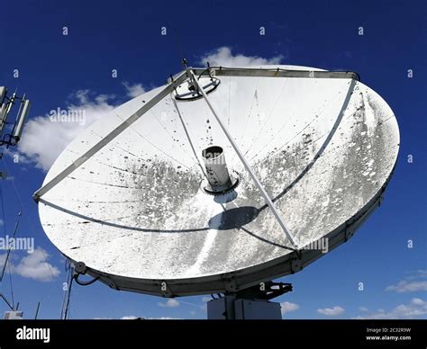 Huge Retro Satellite Parabolic Dish Antenna On The Roof For High Speed