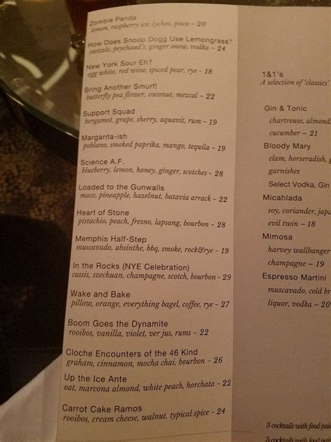 Menu at The Aviary NYC pub & bar, West New York, 80 Columbus Cir