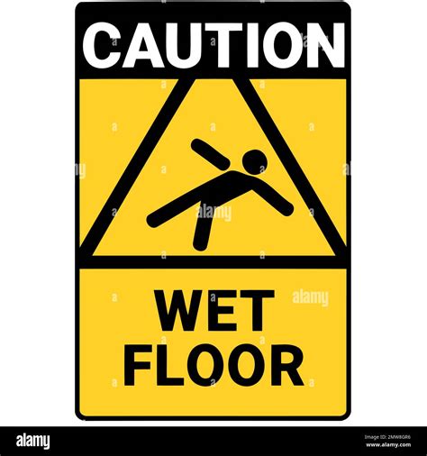 Caution Wet Floor Warning Sign With Slipping And Falling Character