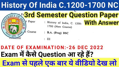 History Of India C To Rd Semester Question Paper Ba Prog