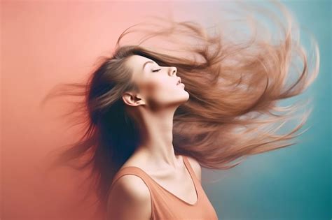 Mujer Generativa Ai Con Cabello Largo Ondeando Al Viento Foto Premium