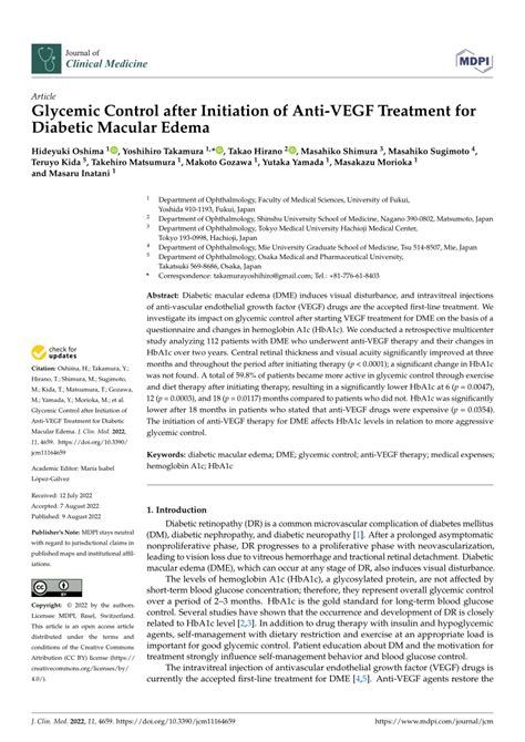 Pdf Glycemic Control After Initiation Of Anti Vegf Treatment For Diabetic Macular Edema