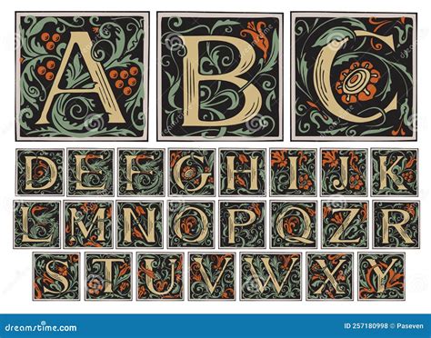 Vintage Alphabet Vector Set Ornate Initial Alphabet Letters Stock