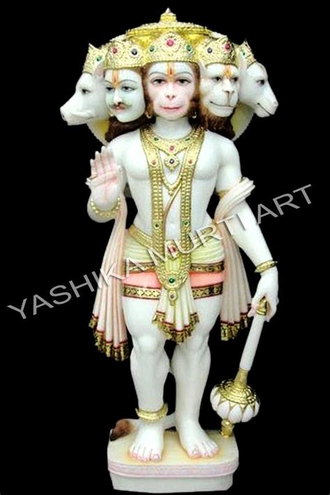 White Painted Marble Panchmukhi Hanuman Statue For Worship Size 12