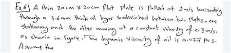 Ex A Thin Cm X Cm Flat Plate Is Pulled At Chegg