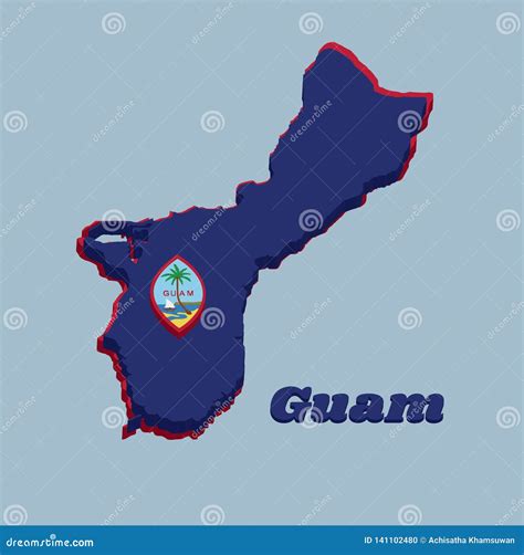 Esquema Y Bandera De Guam Un Fondo Azul Marino Del Mapa 3D Con Una