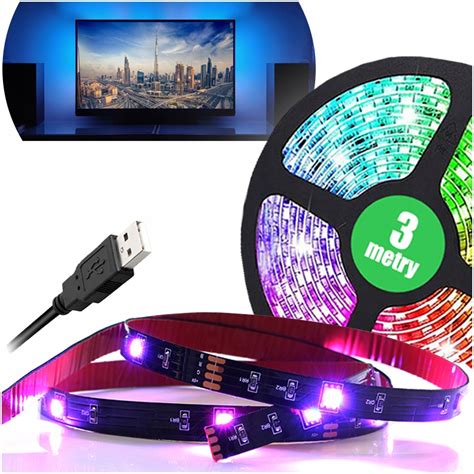 KOLOROWA TAŚMA LED PASEK LED RGB USB 5V 3m MEBLOWA PODŚWIETLENIE TV