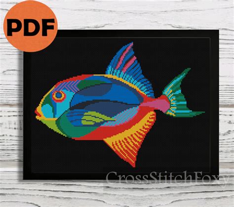 Fish cross stitch pattern PDF instant download Tropical sea Etsy España