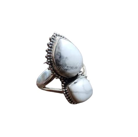 White Howlite Ring Sterling Silver Ring Antique Ring Cushion Pear